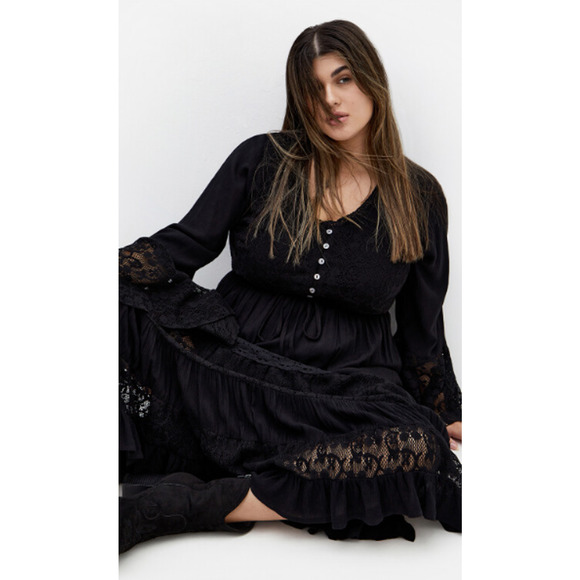 Aveology Tisha Embroidered Lace Black Maxi Dress Boho Gothic Women's Size 18 NWT - Picture 2 of 13